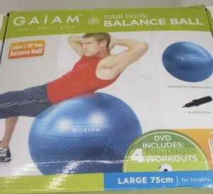 Gaiam Total Body Balance Ball Large 75 cm Blue Includes Work Out DVD/Pump Round - Picture 1 of 6