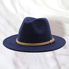 Women Classic Felt Fedora Wide Brim Hat Cowboy Hat Roll Up With Belt Buckle