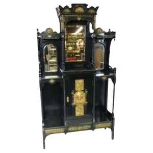 Beautiful Louis XVI Black and Gold French Cabinet (43" x 12" x 76") - Picture 1 of 12