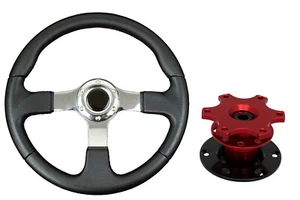 Volante F2 CROMADO + jefe rojo de liberación rápida TR para MAZDA - Imagen 1 de 4