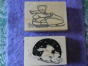  Inkadinkado Christmas Winter SLEDDING POLAR BEARS + SLEDDING TEDDY BEAR - Bild 1 von 2