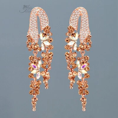 Pendientes colgantes para mujer enchapados en oro rosa cristal melocotón estrás joyería de graduación 082 Foto 1 de 4