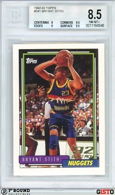 Tarjeta de novato Topps Gisto #341 POP 1: Bryant Stith RC BGS 8,5+: 1992-93 Foto 1 de 3