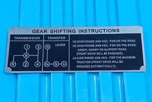 TOYOTA LAND CRUISER FJ40 BJ40 4 SPEED TRANSFER CAUTION PLATE NEW - Picture 1 of 4