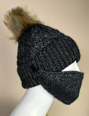 Anthropologie Norah Pom Gorro + Juego de Mascarilla Facial Reutilizable Gris Carbón Nuevo con Etiquetas $68 Foto 1 de 4