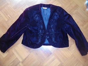 Hopsack Jacke Landhaus Trachten Samt bestickt schwarz-rot Größe 40/ 42 - Bild 1 von 5