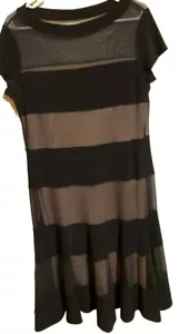 JOSEPH RIBKOFF Dress Womens 14 Black Striped Stretchy Fit Flare Sheer Underlay - Picture 1 of 9