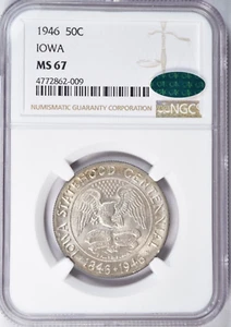 1946 IOWA HALF DOLLAR COMMEMORATIVE ~ NGC MS67 CAC! - Picture 1 of 2