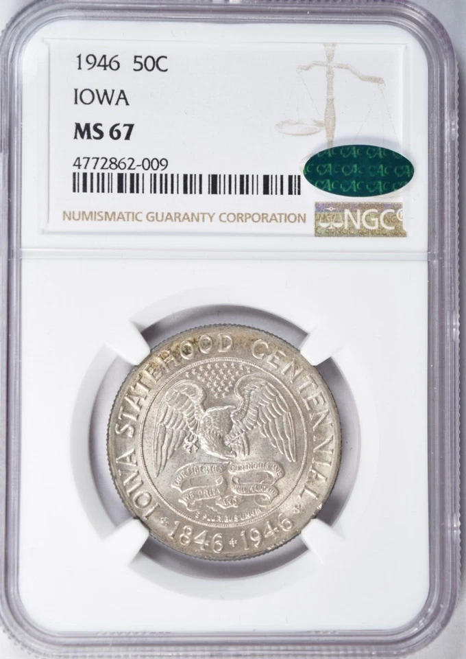 1946 IOWA HALF DOLLAR COMMEMORATIVE ~ NGC MS67 CAC! - Image 1 of 2