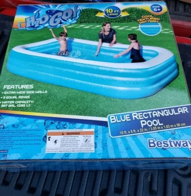 TOTALMENTE NUEVO En La Caja H2OGO PISCINA RECTANGULAR AZUL DE LUJO 10 FTx6 ftx22 pulgadas Foto 1 de 2