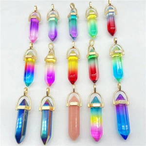 Mixed Crystal Glass 30pcs Hexagonal Column Stone Pendants for Jewelry Making - Picture 1 of 11