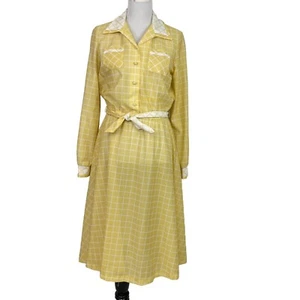 Vintage Sears Yellow Lightweight Long Sleeve Shirt Dress Womens Large - Picture 1 of 10