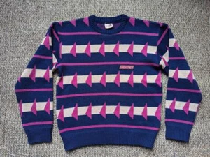 vintage 1990s sweater SPYDER retro WOOL ski racing XL blue pink KNIT - Picture 1 of 9