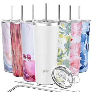 THILY Vacuum Insulated Tumbler Stainless Steel 26 oz Coffee Cup with 2 Lids a... - Picture 1 of 7