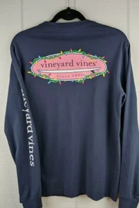 Mens Vineyard Vines Long Sleeve Blue T-Shirt Colorful Lightst Size Small Festive - Picture 1 of 6