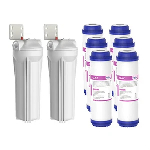 Paquete de 2 sistemas de carcasa de filtro de agua para toda la casa de 10 pulgadas 6 piezas de filtración de carbono GAC - Imagen 1 de 14