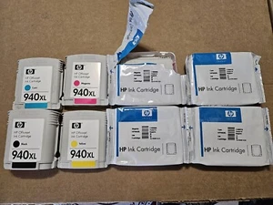 HP INK CARTRIDGES 940 XL, 2 MAGENTA & 2 CYAN, 1 OPEN & 4 USED. SEE DESCRIPTION - Picture 1 of 4