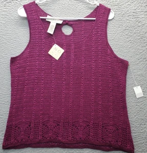Norton McNaughton Tank Top Womens Large Burgundy Knitted Scoop Neck keyhole Back - Picture 1 of 6