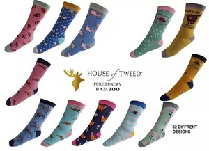 House Of Tweed Ladies Welly boot Socks Cotton Rich Long Animal Boot Sock 3-7 - Picture 1 of 19