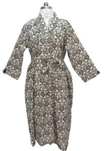 Kimono Morgenmantel Indisch Damen Lang Grau Weiß Farbe Free Size - Bild 1 von 6