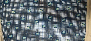Vintage Fabric - Avondale Mill 1997 Blue Daisy Checks - 3+ Yards x 60" Wide - Picture 1 of 4