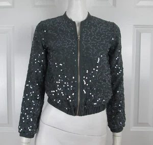 Abercrombie Kids Girls Size M Gray Sequin Polyester Zipper Fashion Bomber Jacket - Picture 1 of 7