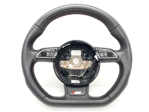2013–2017 AUDI S5 BLACK LEATHER RED STITCHING FLAT BOTTOM STEERING WHEEL OEM - Picture 1 of 12