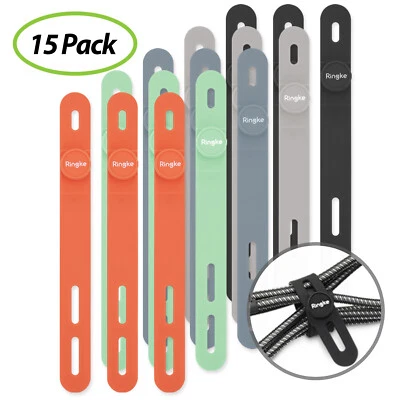 Ringke Silicone Cable Tie Reusable Strap Holder USB Cord Organizer [15 Pack] - Image 1 of 4