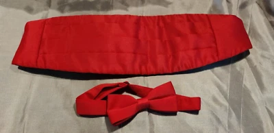 Vintage Red Satin Cummerbund and Bow Tie Set - Image 1 of 4