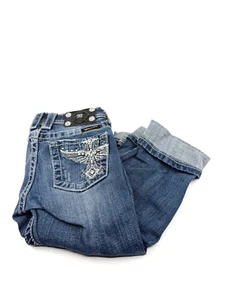 Miss Me Girls Jeans Girls Size 14 Cross Capri Jeans - Y2K - EUC - Embellished - Picture 1 of 8