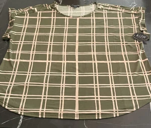 A.U.W. MUJER 2XL TOP VERDE/TAUPE CUADRADOS SIN MANGAS BOTÓN HOMBRO TOP - Imagen 1 de 12