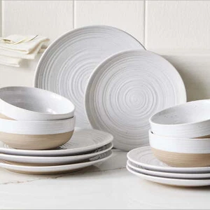 12 Piece Stoneware Dinner Set 4 Dishwasher Microwave Safe Artisan Design New - Picture 1 of 6