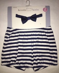 Newborn Baby Boy Clothes Blue Stripes Romper Short Pants & Bowtie Outfit Set - Picture 1 of 2