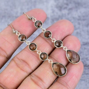 Rauchquarz Edelstein 925 Sterlingsilber elegante Tropfen hängen Ohrring Schmuck - Bild 1 von 4