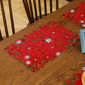 Set of 6 Vintage Red Christmas Embroidered Lace Placemat Dining Table Mats Doily - Picture 1 of 5