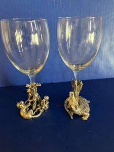 Arthur Court Safari Alligator & Monkey Wine Crystal Glasses Vintage Stems - Picture 1 of 12