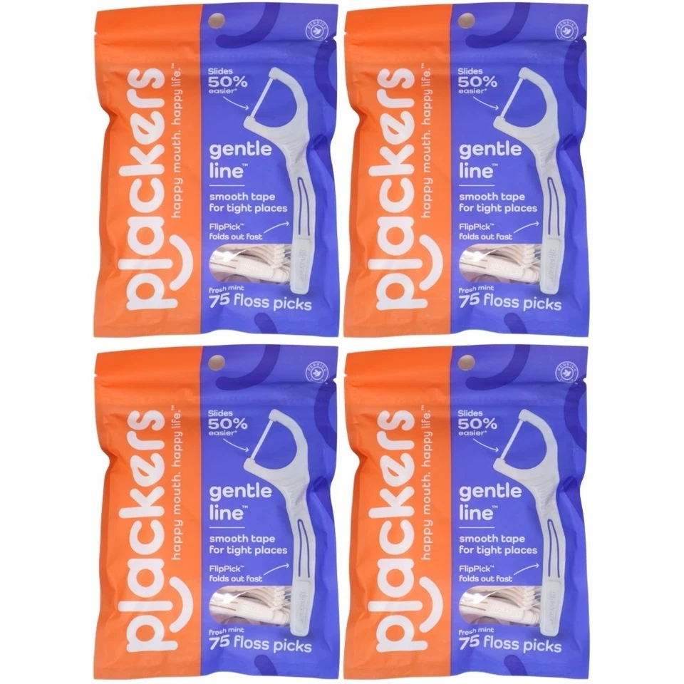 4 Pack - Plackers Gentle Line Floss Picks + Fold-Out FlipPick, Fresh Mint, 75 Ct - Image 1 of 3
