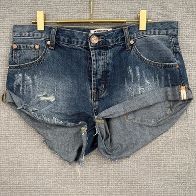 Pantalones Cortos One Teaspoon Mujer 28 Azul Bandidos Denim Envejecido Botón Mosca Tiro Largo Foto 1 de 4