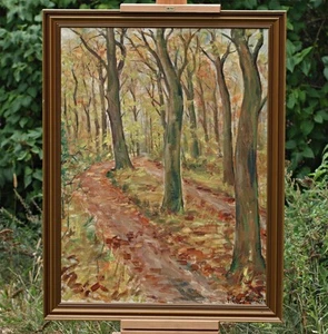 Hermosa pintura al óleo de paisaje de bosque de otoño - firmada, Rich. Jorgensen,... - Imagen 1 de 3