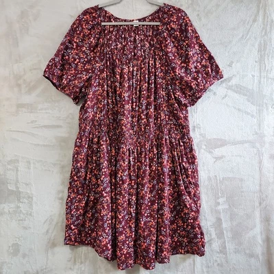 Old Navy Womens Dress XXL Pullover Puff Sleeve Floral Burgundy Whimsical Summer - Image 1 of 4