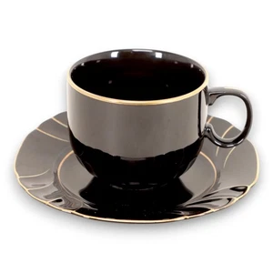 Juego de platillos taza de té negro dorado Ranmaru Wave Japón vintage - Imagen 1 de 4