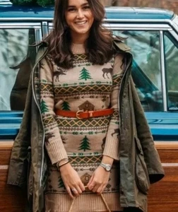 NEW Kiel James Patrick Cozy Cabin Moose Pine Tree Knit Sweater Dress M - Picture 1 of 4