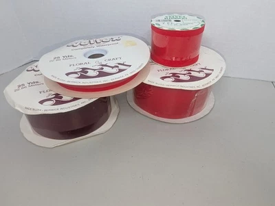 4 Vintage Berwick Veltex Mauve Velvet Ribbon Waterproof 1", 2-5/8" & 2-1/4" Reds - Image 1 of 4