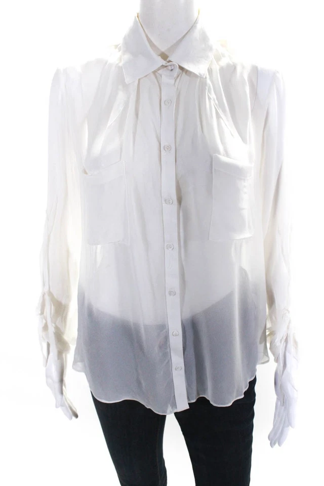 Artelier Nicole Miller Womens Button Front Collared High Low Shirt White Small - Image 1 of 4