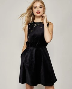 TED BAKER | CELEENA QUEEN BEE RUFFLE MINI DRESS FIT & FLARE BLACK SIZE 2 - Picture 1 of 10
