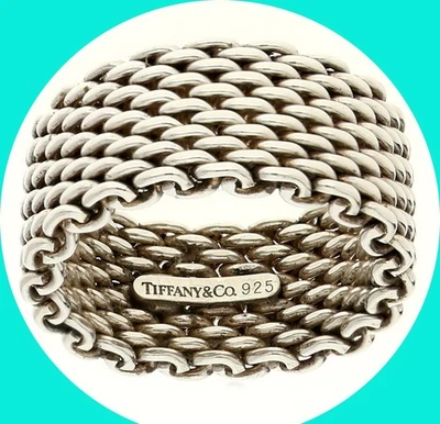 Vintage Tiffany & Co. Somerset Woven Mesh Ring 925 Sterling 10MM Wide Size 7 - Image 1 of 4