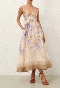 ✨💗⭐Zimmermann silk linen printed fishbone strapless halter dress IN Stock🌞⭐ - Picture 1 of 11