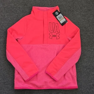 Under Armour Girls Youth SMALL Fleece Jacket 1/2 Snap Top Pink Coldgear - Picture 1 of 10