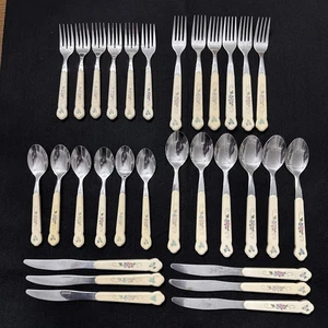 TEA ROSE by PFALTZGRAFF Serves 6 Flatware Set Stainless Steel 30 Piece Cottage - Picture 1 of 8