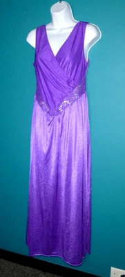 Vtg Undercover Wear Long Nightgown Olga Style Shimmery Stretch Bodice Purple  M - Image 1 of 4